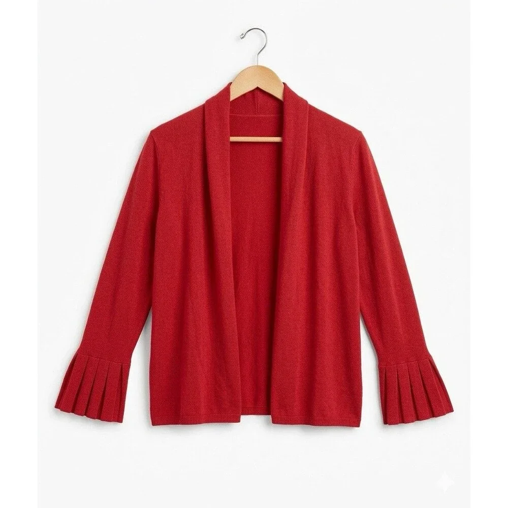 New Talbots Women Cardigan Sweater Sz L Open Knit Red Pop $89 - Picture 2 of 13